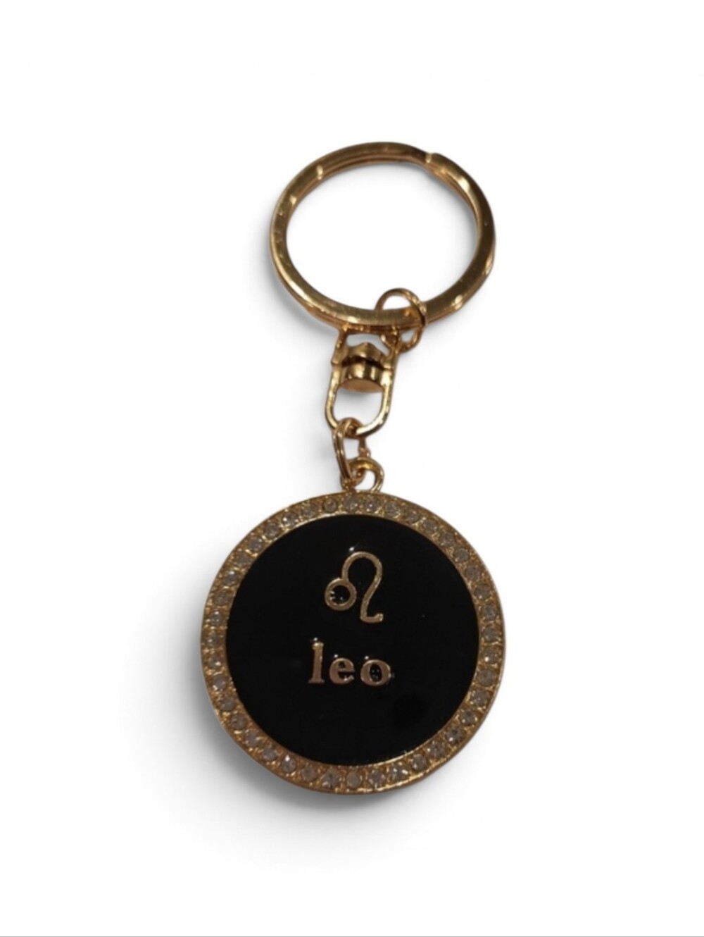Leo Zodiac Keychain Gold Tone Rhinestone Bling Double-Sided New